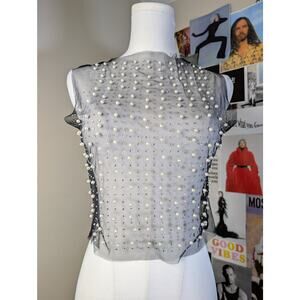 Mesh Pearl Rhinestone Top